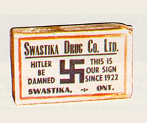 A Swastika Drug Company medication box.
